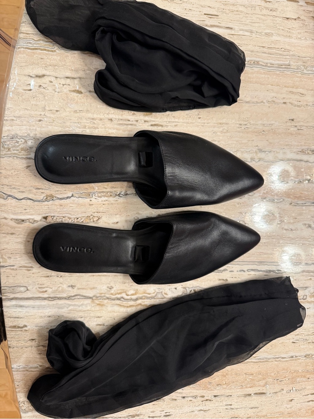 Vince Black Pointed-Toe Leather Slip-On Mules